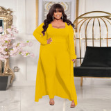 	 Autumn Winter Casual Solid Color Ribbed Plus Size Three Piece Outfit 