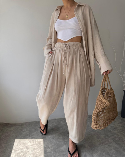 Autumn Casual Solid Color Two Piece Pants Set Loungwear