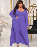 	 Autumn Winter Casual Solid Color Ribbed Plus Size Three Piece Outfit 