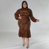 Autumn Leopard Print Sexy Plus Size Party Dress