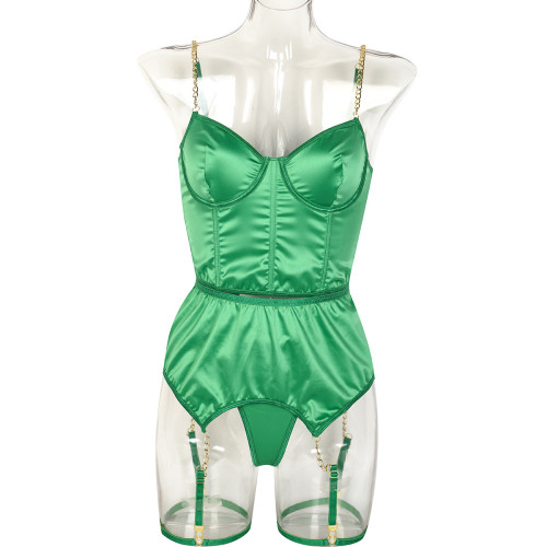 Sexy Underwear Green Chains Strap Lingerie Set