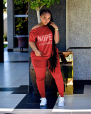Casual Beaded Letter Shirt +  Pants Two Piece Outfit