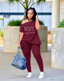 Casual Beaded Letter Shirt +  Pants Two Piece Outfit