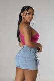 Autumn Blue Multi-pocket Casual Stretch Denim Mini Skirt
