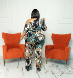 Casual Print Plus Size Slash Shoulder Formal Jumpsuit