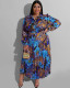 Autumn Casual Print Plus Size Blouse + Pleated Maxi Skirt Two Piece Outfit