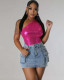 Autumn Blue Multi-pocket Casual Stretch Denim Mini Skirt