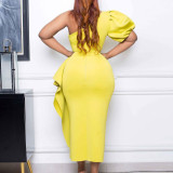 S-3X Formal Solid Color One Shoulder Side Slit Midi Gown