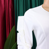 S-3X Formal Solid Color O-Neck Ruffles Sleeve Midi Office Dress