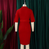 S-3X Formal V-Neck Wear to Work Midi Plus Size Office Dress