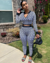 Stretch Knit Printed Two-piece Long-sleeved Suit