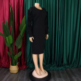 S-3X Formal Solid Color O-Neck Ruffles Sleeve Midi Office Dress