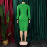 S-3X Formal O-Neck Wear to Work Office Dress