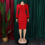 S-3X Formal O-Neck Wear to Work Office Dress