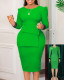 S-3X Formal O-Neck Wear to Work Office Dress