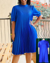 S-3XL Casual Solid Color Pleated Loose Cut A-line Dress