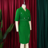 S-3X Formal V-Neck Wear to Work Midi Plus Size Office Dress