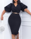 S-3X Formal V-Neck Wear to Work Midi Plus Size Office Dress