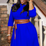 S-3X Formal O-Neck Wear to Work Midi Plus Size Office Dress + Belt