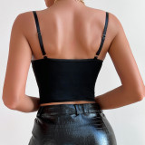 Retro Mesh Flower Embroidered Steel Ring Fishbone Vest