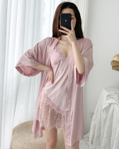 	 Sexy Lace Nightgown + Robe Pajama Set