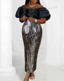 S-4X Autumn Cocktail Dress Winter Off Shoulder Sequin Evening Dress
