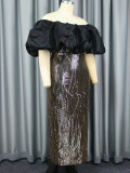 S-4X Autumn Cocktail Dress Winter Off Shoulder Sequin Evening Dress