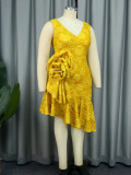 S-4X Autumn Yellow Formal Dress Winter V-Neck Floral Fishtail Evening Dress