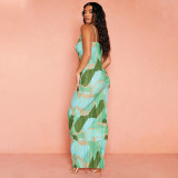 Autumn Print Sexy Slim Straps Long Party Dress
