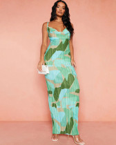 Autumn Print Sexy Slim Straps Long Party Dress