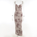 Party Sexy Slim Fit Straps Floral Long Dress