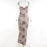 Party Sexy Slim Fit Straps Floral Long Dress