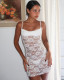 Party Sexy White Lace Straps Mini Sheer Dress