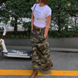 S-3X Autumn Casual Camo Print Long Skirt