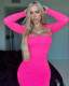 Autumn Solid Color Sexy Slim Fit Square Neck Hot Pink Midi Dress