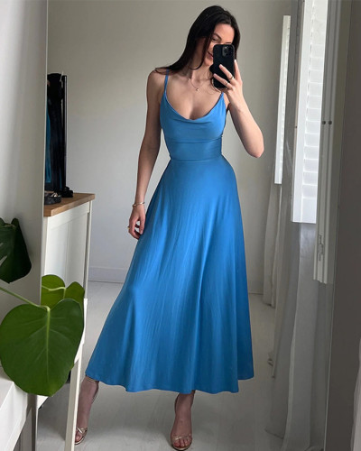 Casual Sexy Solid Color Straps Retro Long Maxi Dress