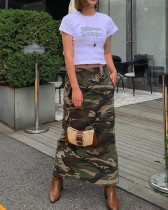 S-3X Autumn Casual Camo Print Long Skirt