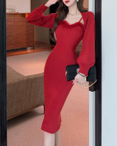 Autumn Winter Formal Sexy Knitting Dress Set