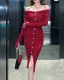 Autumn Winter Sexy Slim Fit Off Shoulder Slit Knitting Dress