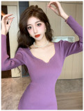 Autumn Winter Casual Solid Color Basic Knitting Mini Dress