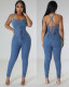 Autumn Sexy Lace-Up Back Slim Fit Straps Denim Jumpsuit