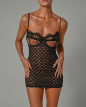Autumn Sexy Black Lace Mini Party Dress