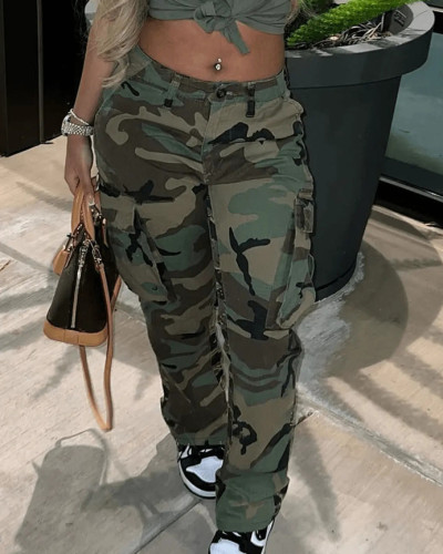Autumn Camo Print Casual Trousers