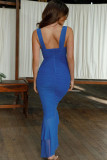 Strappy sexy stretch party mermaid pleated midi dress