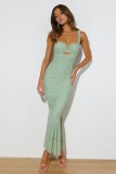 Strappy sexy stretch party mermaid pleated midi dress