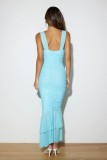 Strappy sexy stretch party mermaid pleated midi dress