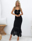 Strappy sexy stretch party mermaid pleated midi dress