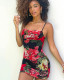 Fashionable floral printed street style strappy bodycon dress