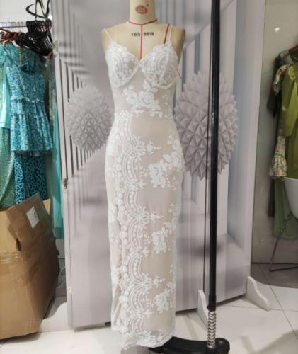 Formal sequin strappy slit long evening dress
