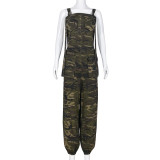 Camouflage sexy backless elastic waist suspender jumpsuit